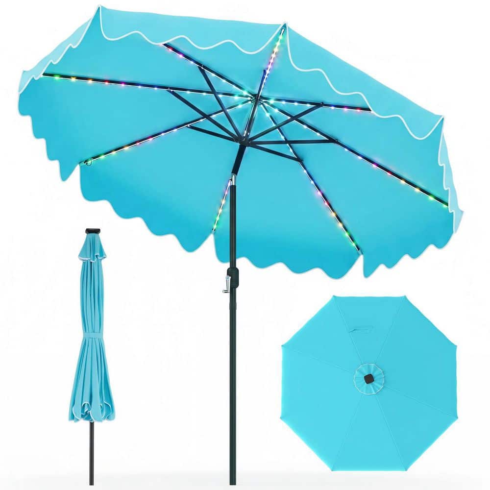 9 ft. Steel Push Button Octagon Market Patio Umbrella in Turquoise price history on PriceWatchPro