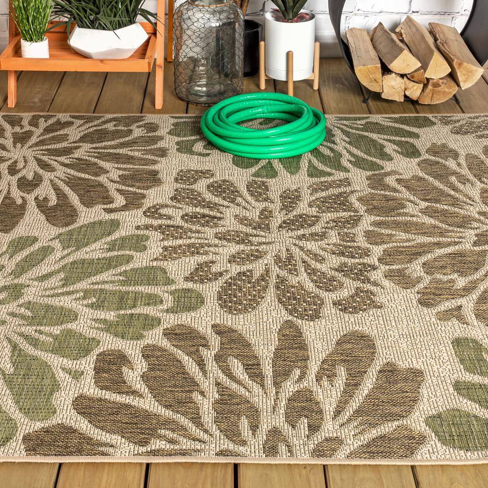 Sage & Brown Floral Flat Woven 4'x6' Synthetic Area Rug