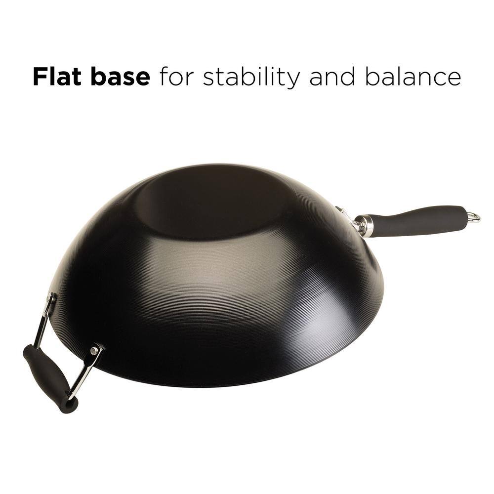 Black Non-Stick Carbon Steel Wok with Helper Handle, 14"