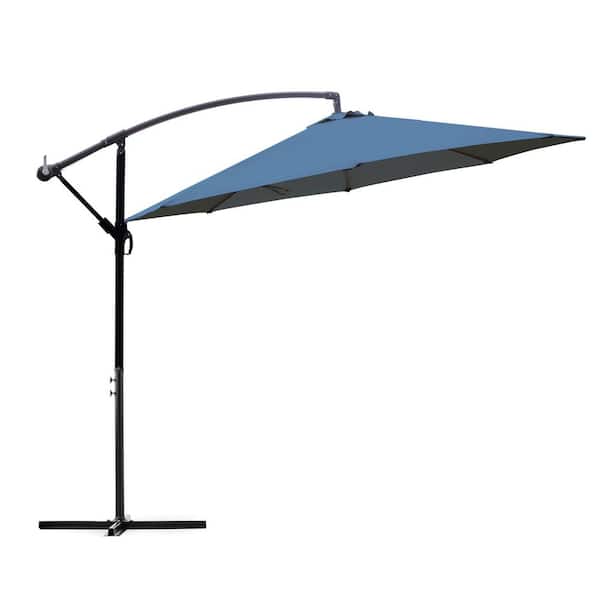 10 ft. Steel Cantilever Offset Outdoor Patio Umbrella with Crank in Blue