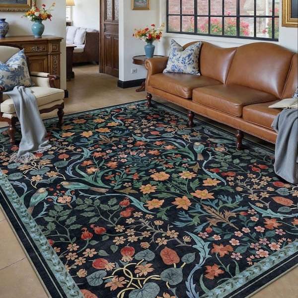 Spring 5 ft. X 7 ft. Blue Floral Area Rug