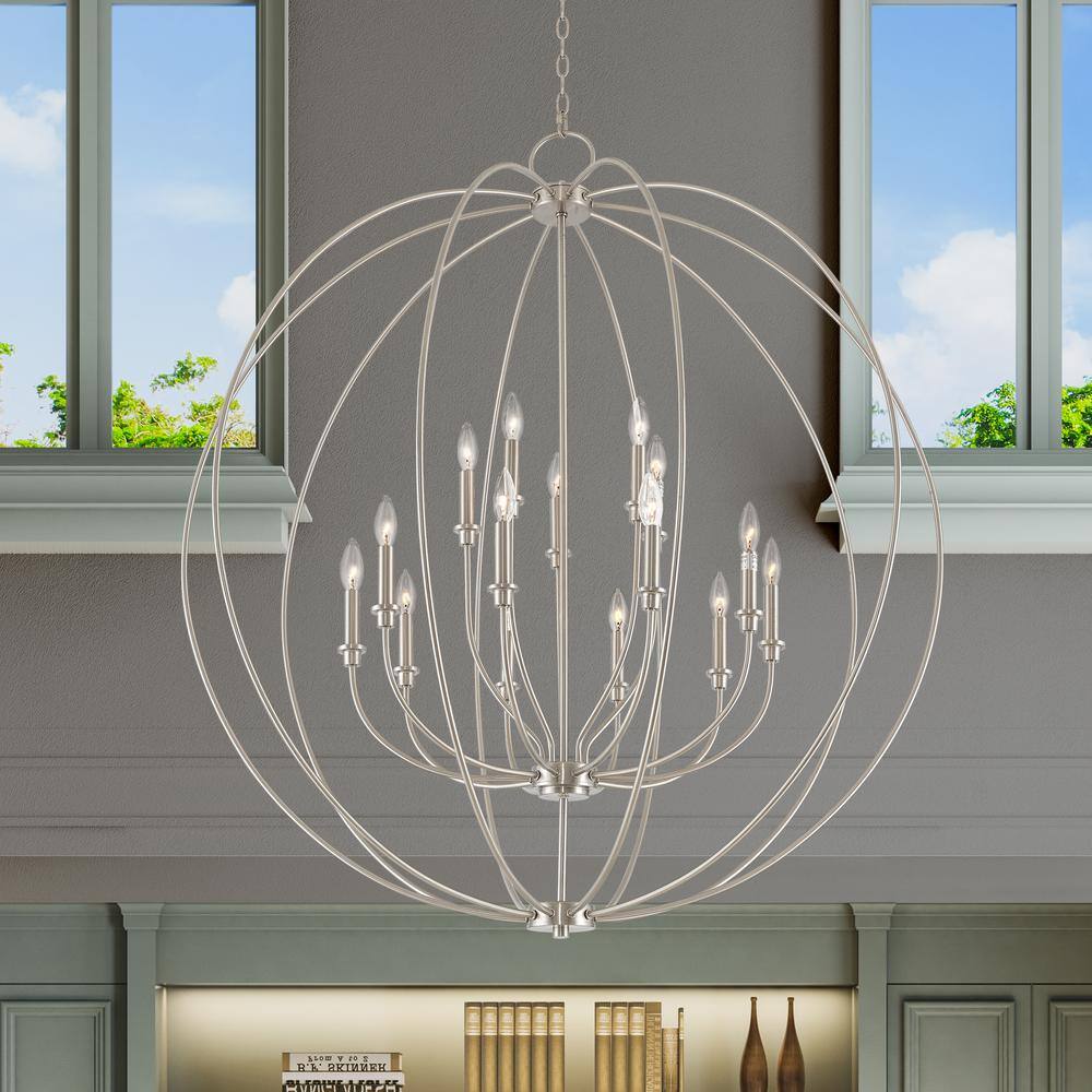 Elegant Brushed Nickel 15-Light Candelabra Chandelier