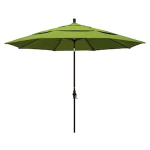 11 ft. Bronze Aluminum Pole Market Aluminum Ribs Crank Lift Outdoor Patio Umbrella in Macaw Sunbrella