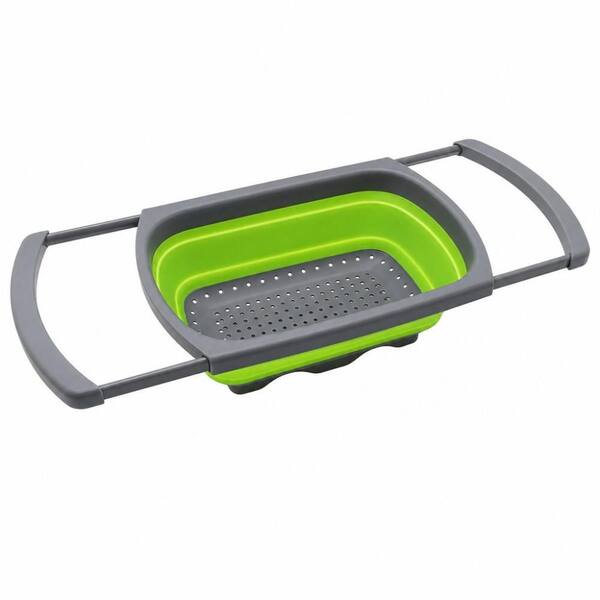 Foldable Space-Saving BPA-Free Silicone Plastic Collapsible Colander Strainer with Non-Slip Handles in Green, (Set of 2)