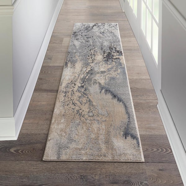 Maxell Grey 2 ft. x 8 ft. Abstract Modern Kitchen Runner Area Rug