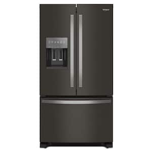 36 in. 24.7 cu. ft. Wide French Door Bottom Mount Refrigerator in Black Stainless with Maximum Ice Capacity