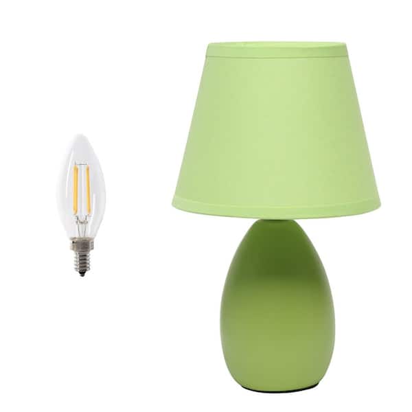 Simple Designs 9.45 in. Mini Egg Oval Ceramic Table Lamp with Matching Shade, LED Bulb Included, Green