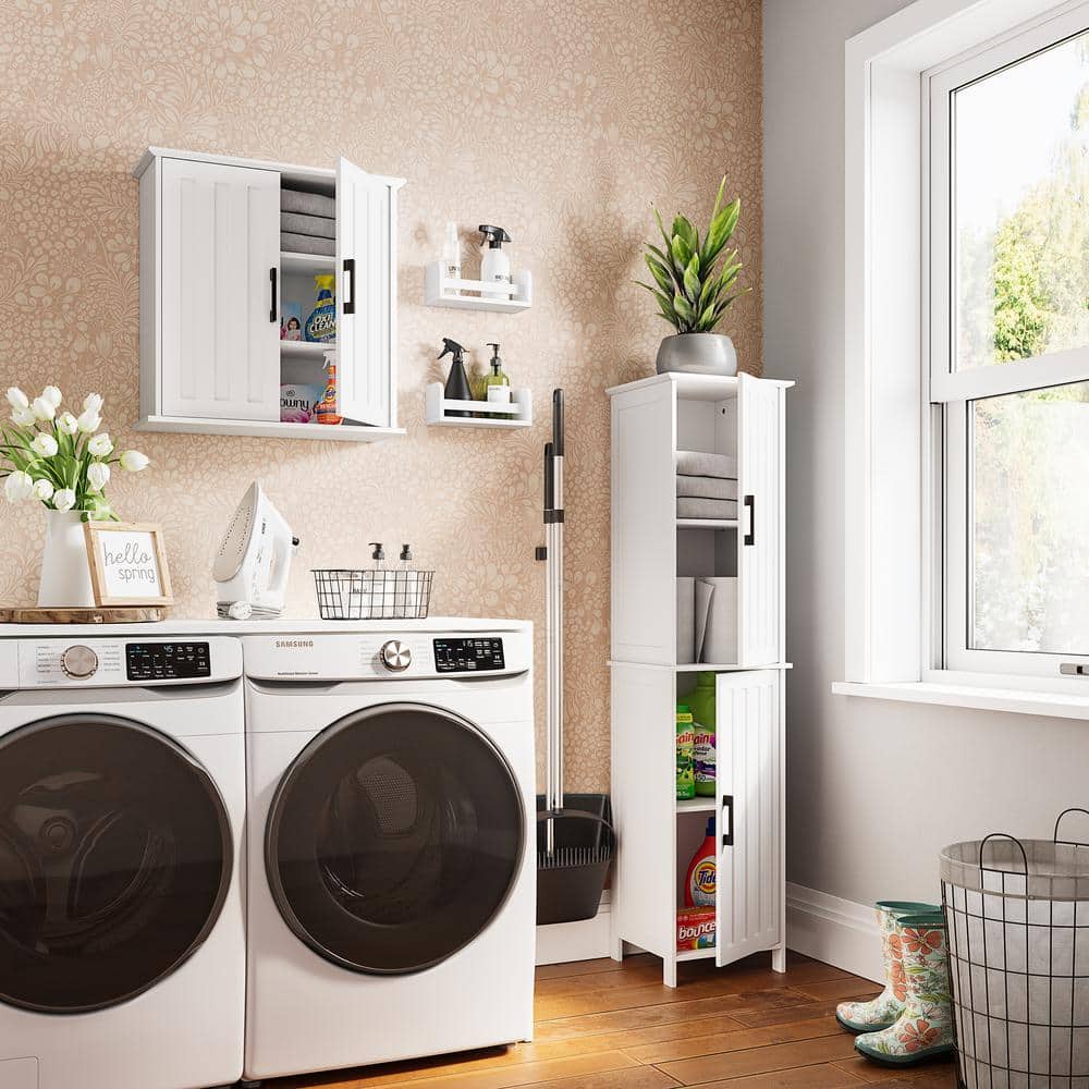 White Matte MDF Two-Door Medicine Cabinet with Adjustable Shelves