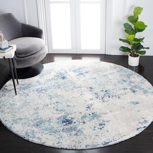 Aston Ivory/Blue 7 ft. x 7 ft. Distressed Geometric Round Area Rug