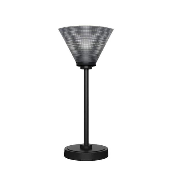 Unbranded Quincy 16 in. Matte Black Accent Lamp with Gray Matrix Glass Shade