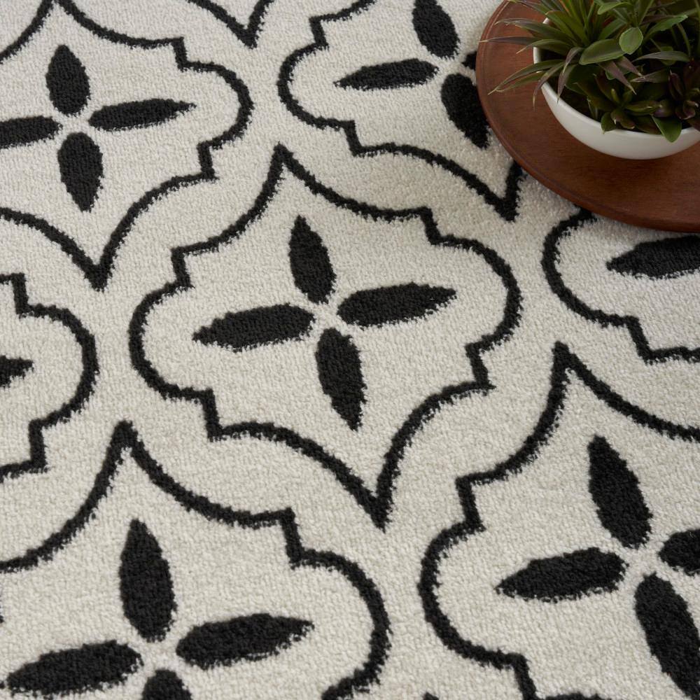 Ivory Black Moroccan Trellis Indoor Outdoor Runner Rug
