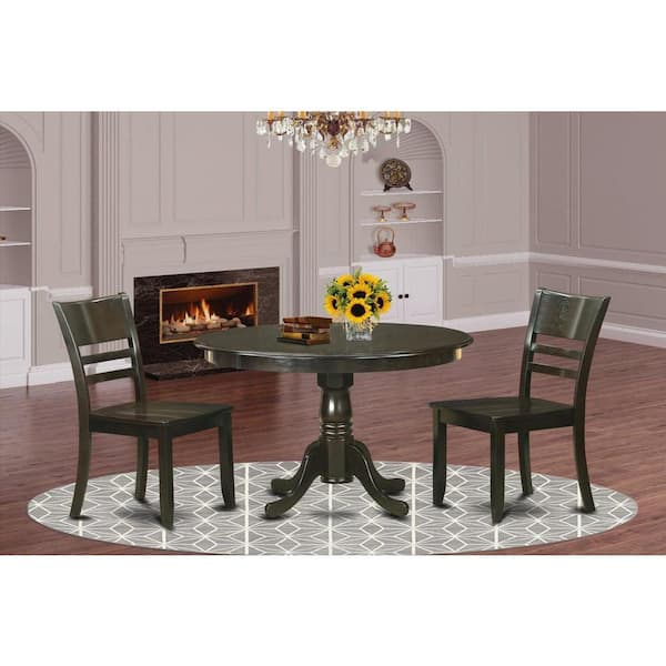 East West Furniture 3-Piece Round Cappuccino Finish Solid Wood Top Dining Table with 2 Chairs with Lattice Back