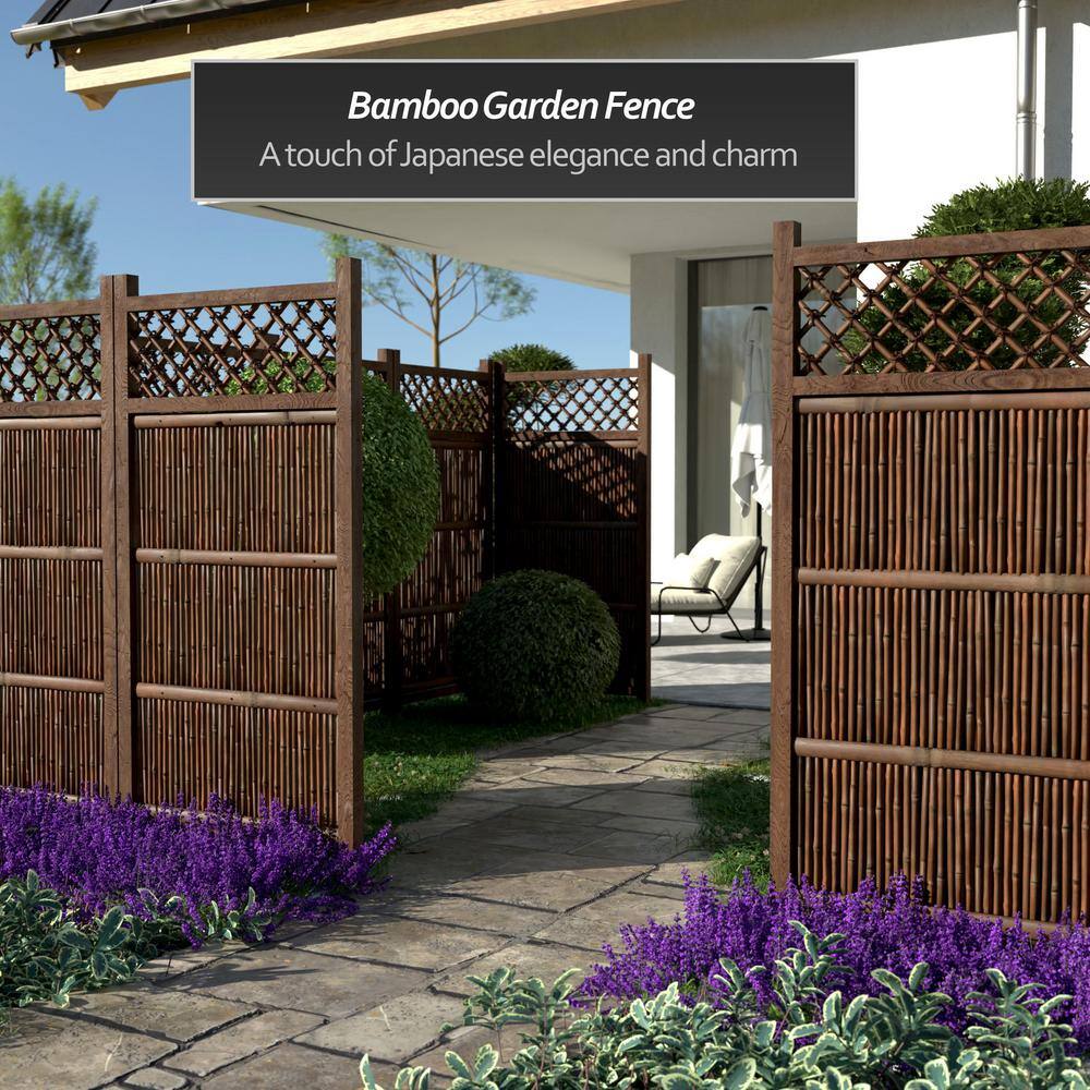 6 ft. Dark Bamboo and Wood Japanese Zen Garden Fence Panel