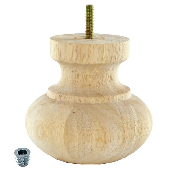 American Pro Decor 4 in. x 4-7/8 in. Unfinished Solid Hardwood Round Bun Foot