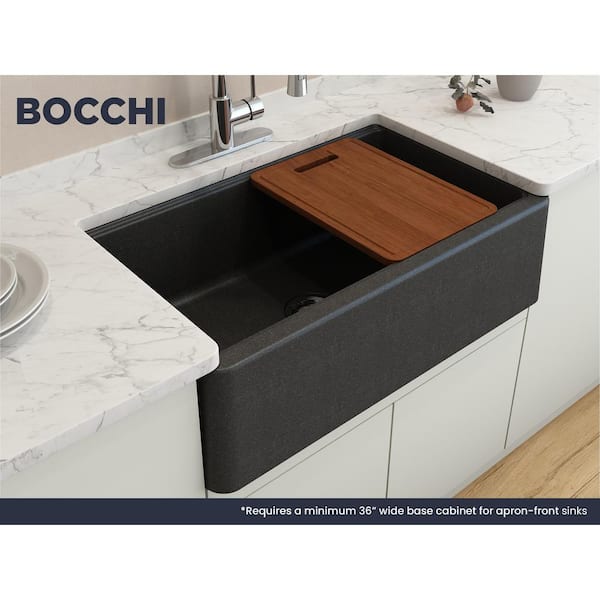 Arona Metallic Black Granite Composite 33 in. Single Bowl Farmhouse Apron-Front Workstation Kitchen Sink w/Accessories