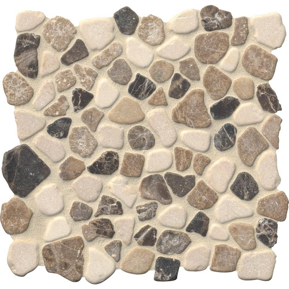 Msi Mix Marble Pebbles 1142 In X 1142 In X 10 Mm Tumbled Marble Mosaic Tile 091 Sq Ft Peb Mixmar The Home Depot