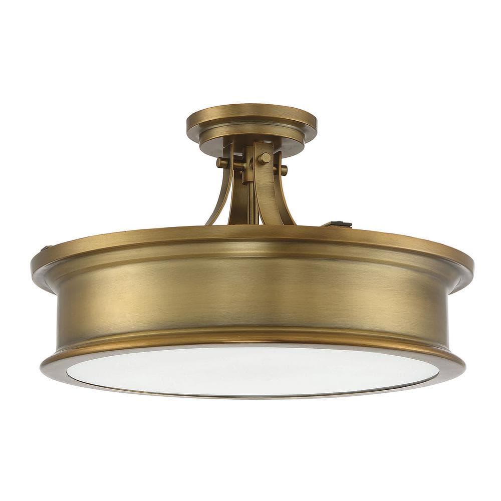 Watkins Warm Brass 16" Wide Art Deco-Inspired Semi-Flush Mount with Opal Glass Shade