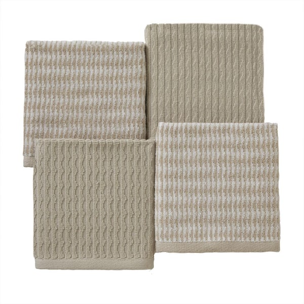 SKL Home 4-Piece Longborough Jacq Wash Set Tan 100% Cotton 12 in. x 12 in.