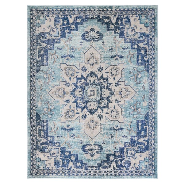 SAFAVIEH Madison Teal/Navy 10 ft. x 14 ft. Border Geometric Floral Medallion Area Rug