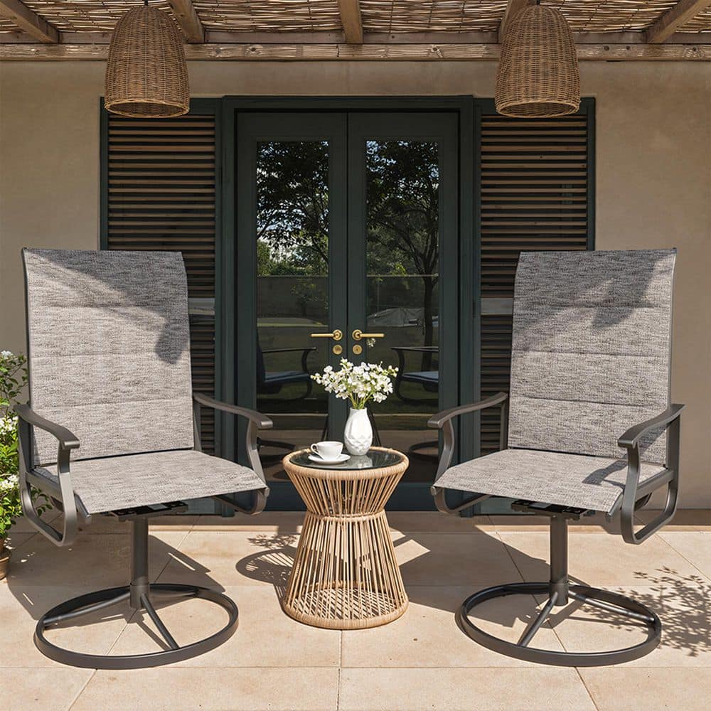 Poteban Textilene Padded Outdoor Dining Chair Sling Patio Chair, Gray (2-Pack)