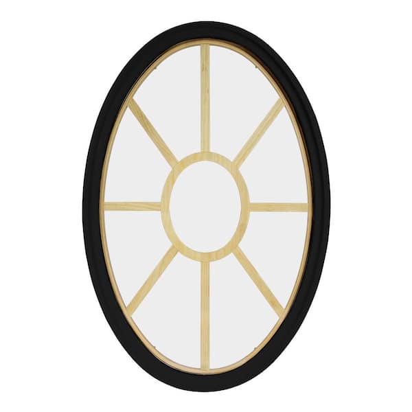 FrontLine 30 in. x 48 in. Oval Black 6-9/16 in. Jamb 3-1/2 in. Interior Trim 9-Lite Grille Geometric Aluminum Clad Wood Window