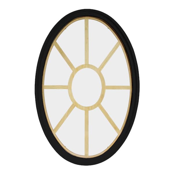 34 in. x 54 in. Oval Black 6-9/16 in. Jamb 3-1/2 in. Interior Trim 9-Lite Grille Geometric Aluminum Clad Wood Window