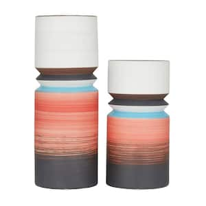 14 in., 11 in. Multi Colored Ceramic Decorative Vase (Set of 2)