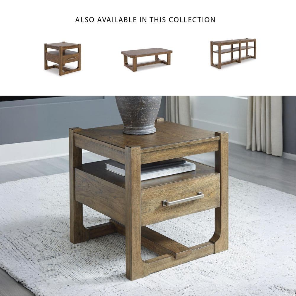 Cabalynn 24.38 in. Light Brown Square Wood End Table with Shelf, Drawer - thumbnail 8