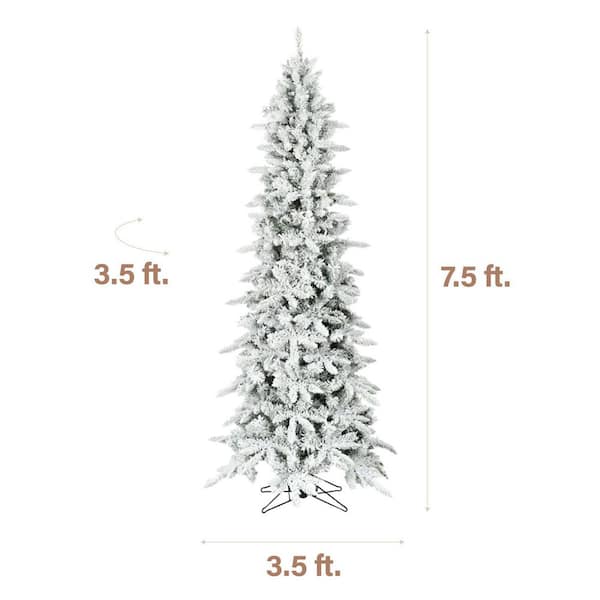 7.5 ft. Green Unlit Flocked Mountain Pine Artificial Slim Christmas Tree