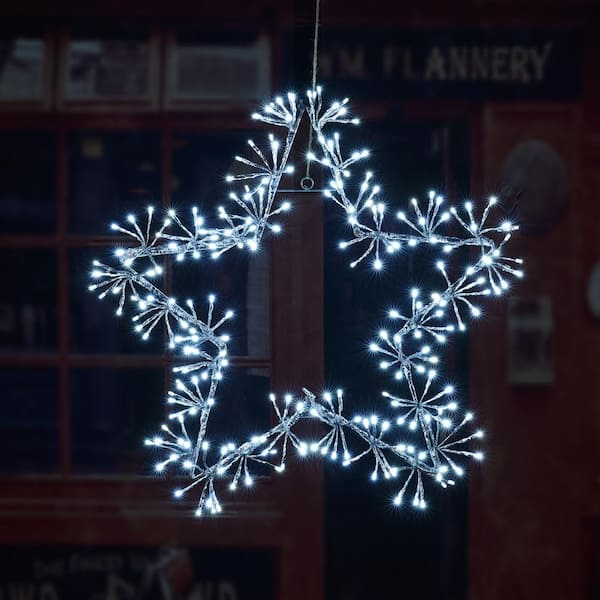 Lightshare 2 ft. 240 LED Christmas Star Light Twinkle Lights Warm White Plug in for Home Garden Decoration Silver