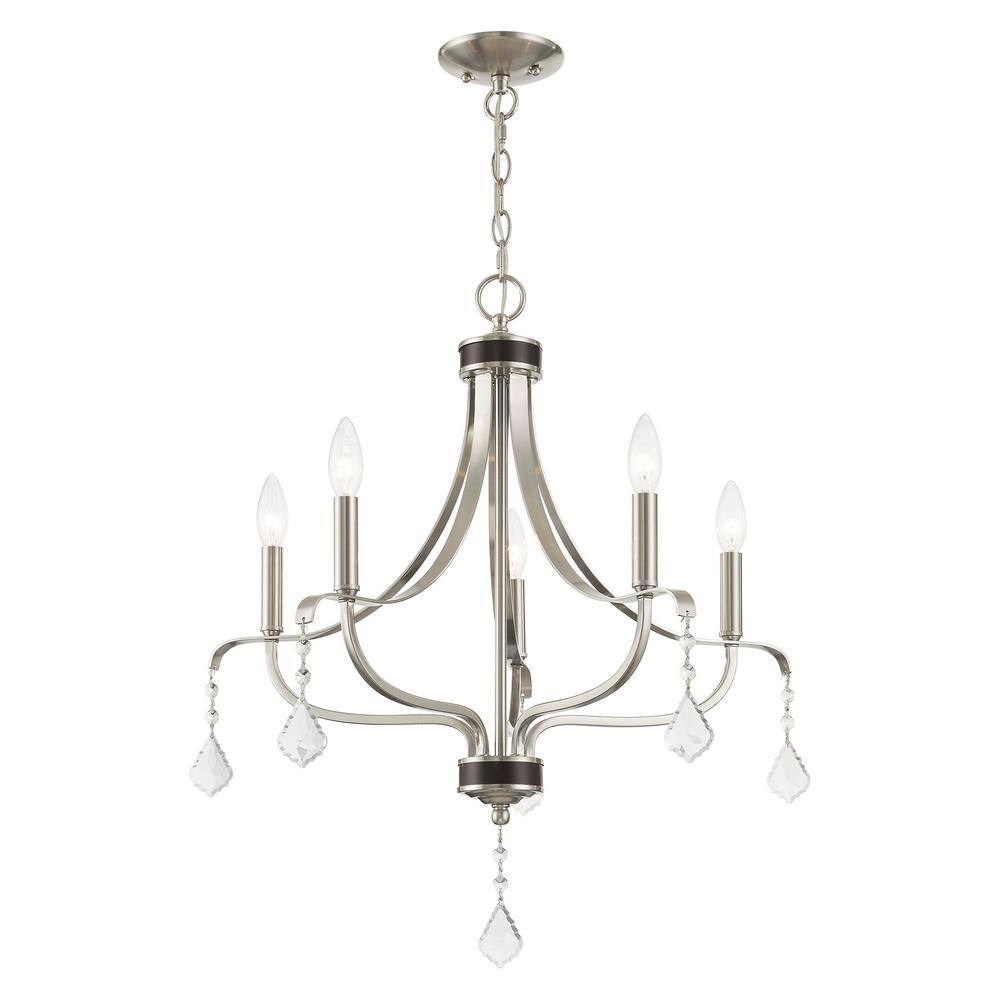 Mini 5-Light Chandelier with Crystal Drops in Brushed Nickel
