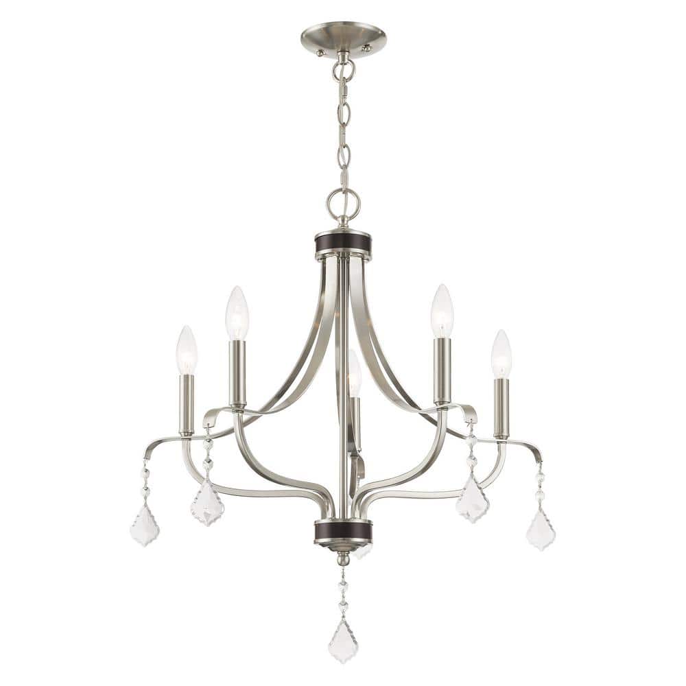 Mini 5-Light Chandelier with Crystal Drops in Brushed Nickel