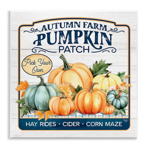 Stupell Industries Autumn Farm Pumpkin Patch by Martin Podt Unframed Graphic Typography Art Print 12 in. x 12 in.