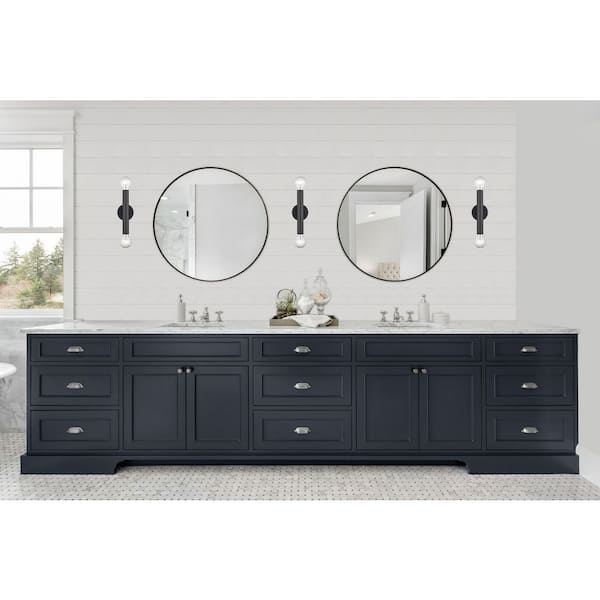 Auburn 12 in. 2-Light Black Indoor Wall Sconce Light Fixture with Knurled Texture