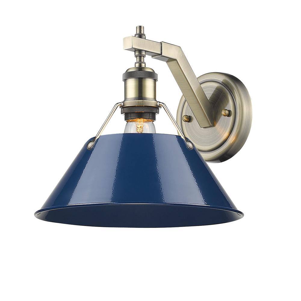 Aged Brass Transitional Sconce with Navy Blue Shade