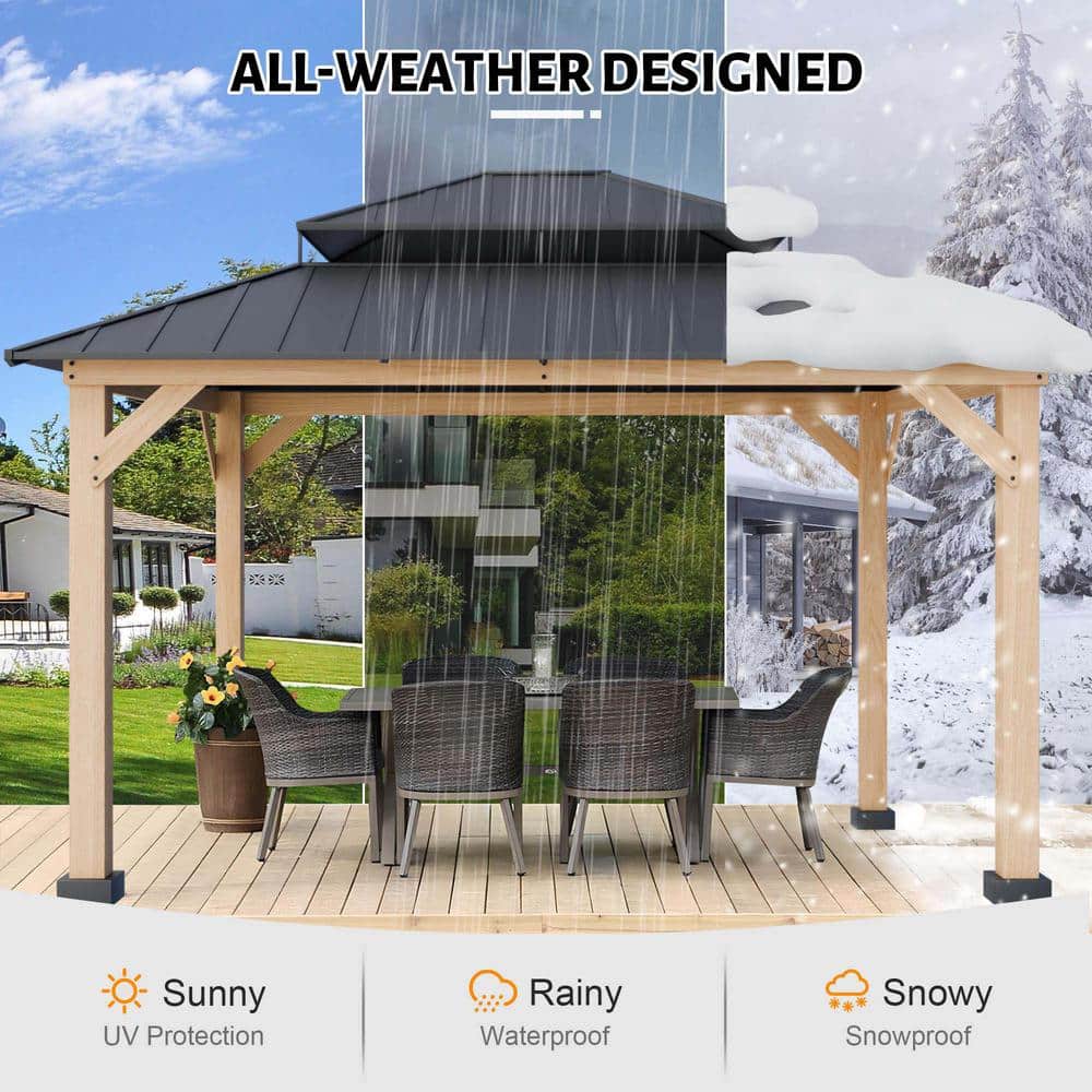 11x13 Cedar Wood Gazebo with Black Metal Double Roof