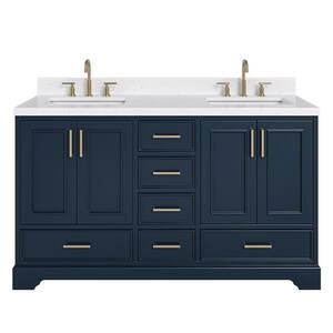 Stafford 60 in. W x 22 in. D x 36 in. H Double Freestanding Bath Vanity in Midnight Blue with Carrara White Quartz Top