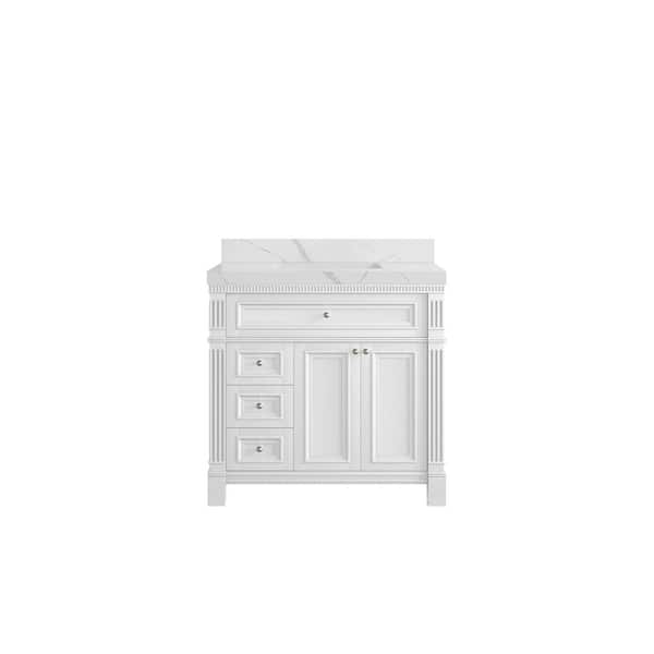Willow Collections Paris 36 in. W x 22 in. D x 36 in. H Single Sink Bath Vanity Center in White with 2 in. Calacatta Laza qt. Top