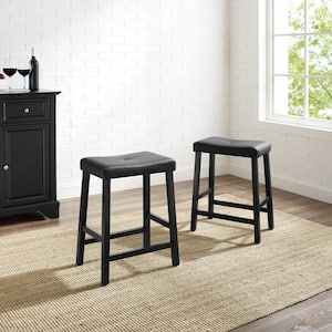 Upholstered 24 in. Black Saddle Seat Bar Stool With Black Cushion (Set Of Two)