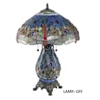 Warehouse of Tiffany 22 in. Antique Bronze Dragonfly Stained Glass Table  Lamp with Pull Chain WHT006 - The Home Depot