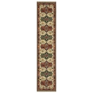 Lillian Red/Multi-Colored 2 ft. x 12 ft. Oriental Varied Medallion Wool/Nylon Blend Fringed-Edge Indoor Runner Area Rug