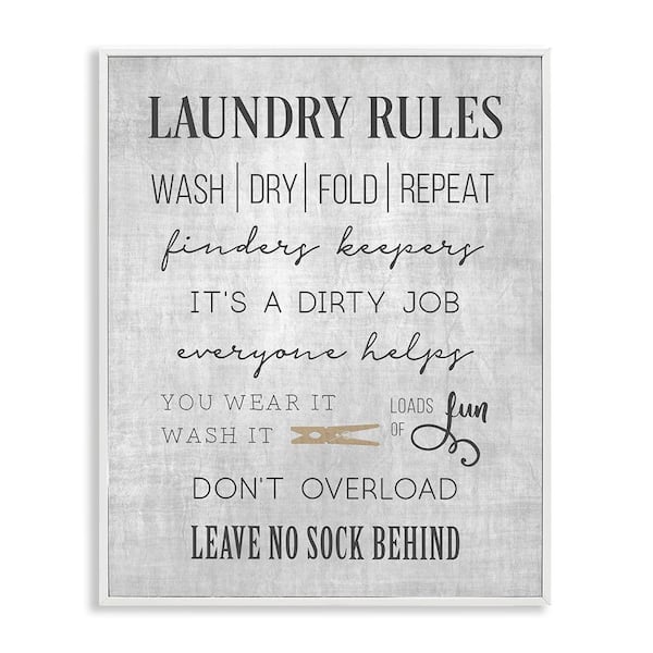 Laundry Room Rules Family List by CAD 1-Piece White Framed Typography Giclee Art Print 20 in. x 16 in.
