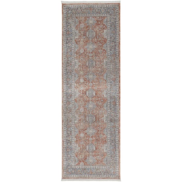 2 ft. x 8 ft. Blue, Red Oriental Runner Rug