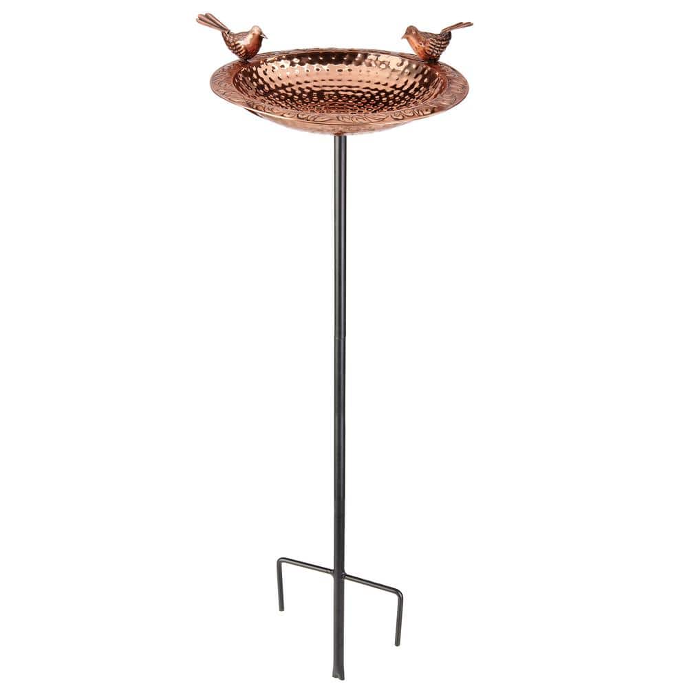 Small Copper Bird Bath with Multipronged Garden Pole