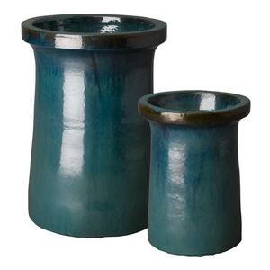 Turquoise Ceramic Round Dolly Tub Planters (Set of 2)