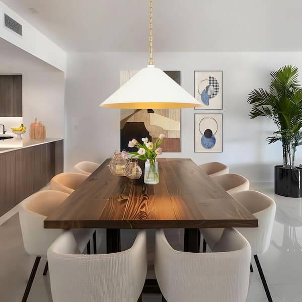 Zevni Mid-Century Modern 24.2 in. W 1-Light Gold Pendant Lamp with