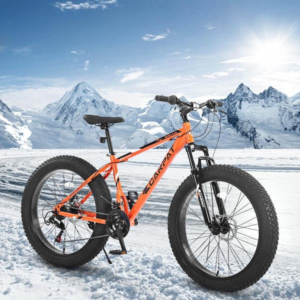 Sudzendf Orange 26 Inch 21-Speed Fat Tire Mountain Bike with
