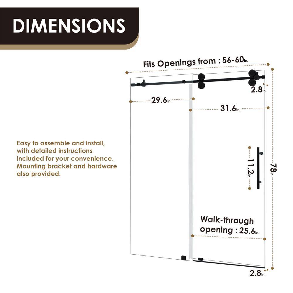 Altair Matte Black Frameless Sliding Shower Door with Clear Glass