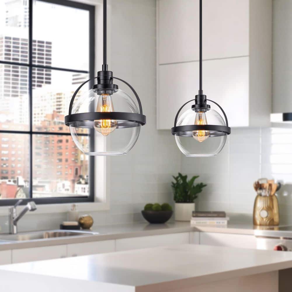 (Set of 2) 1-Light Black Modern Globe Clear Glass Hanging Pendant Light price history on PriceWatchPro