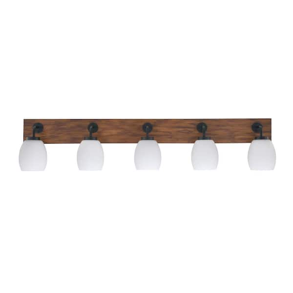 Unbranded Kirby 46.5 in. 4 Light Black and Painted Wood-look Vanity Light with 5 in. White Linen Glass Shades No Bulbs Included